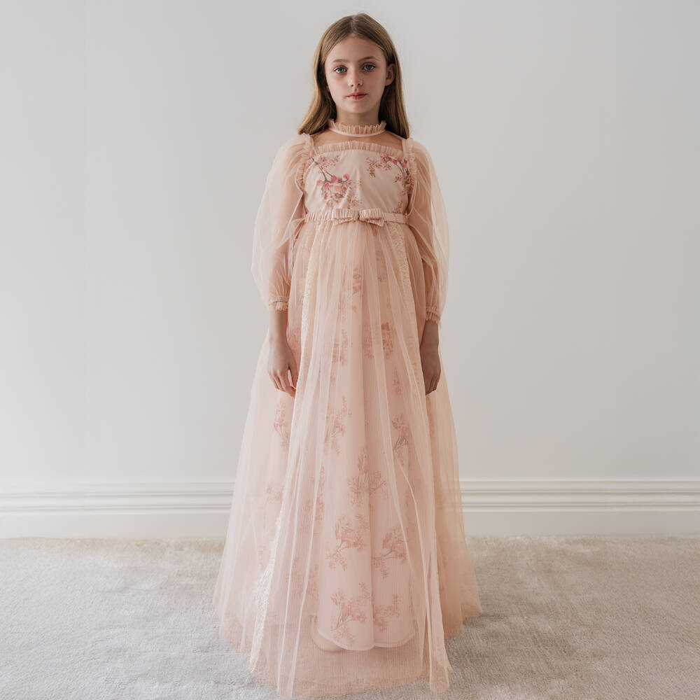 Petite Amalie Vintage Yoke Tulle Romantic Floral Print Smock Dress main image 1