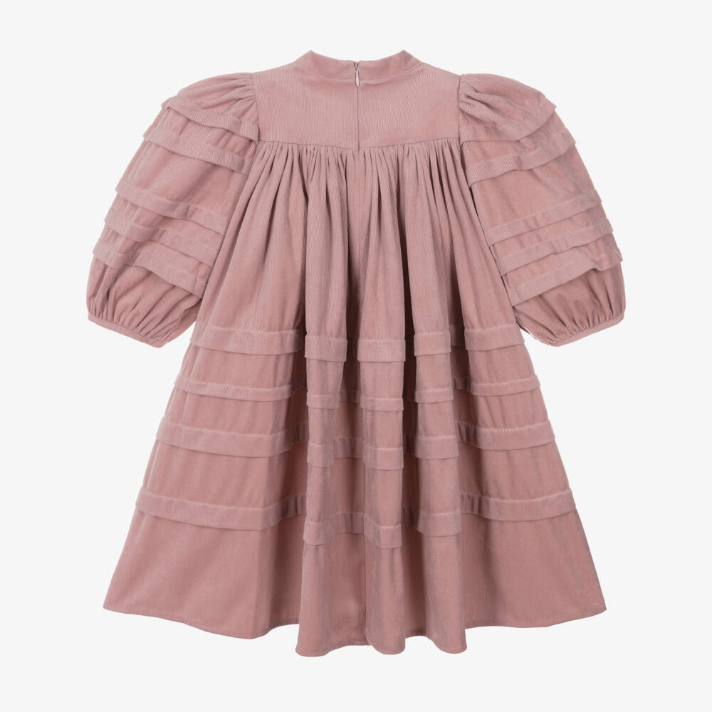 Petite Amalie-Girls Pink Needlecord Tiered Dress | Childrensalon