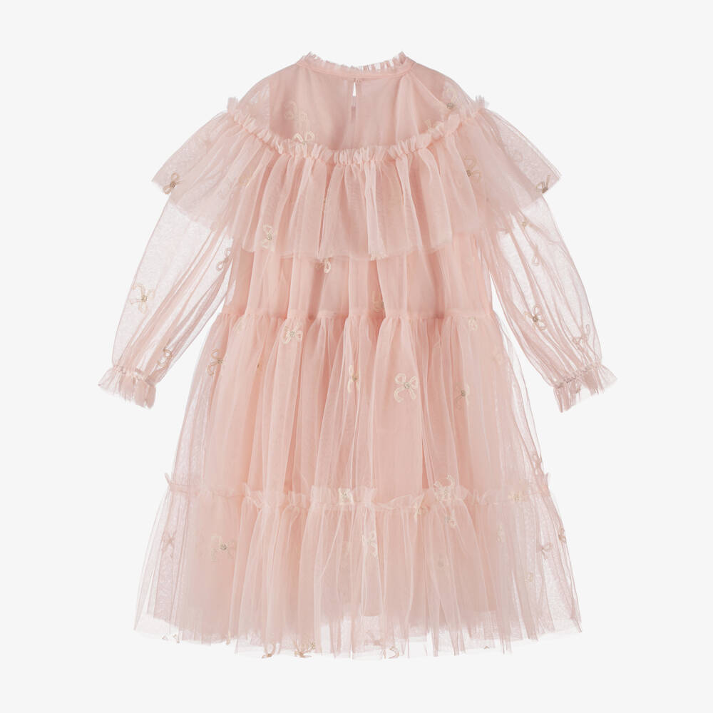 Petite Amalie-Girls Pink Ruffle Tulle Dress & Cape Set | Childrensalon