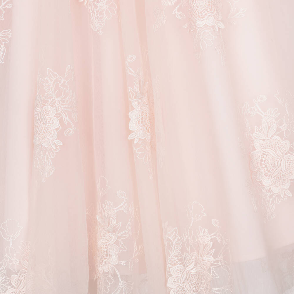 Petite Amalie-Girls Pink Tulle Dress with Floral Embroidery | Childrensalon