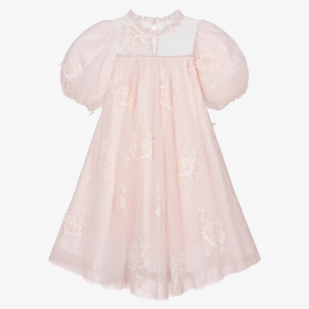 Petite Amalie-فستان تول مطرز ورود لون زهري للبنات | Childrensalon