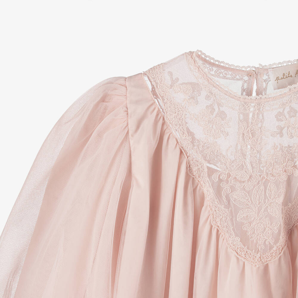 Petite Amalie-Girls Pink Tulle & Embroidered Lace Dress | Childrensalon