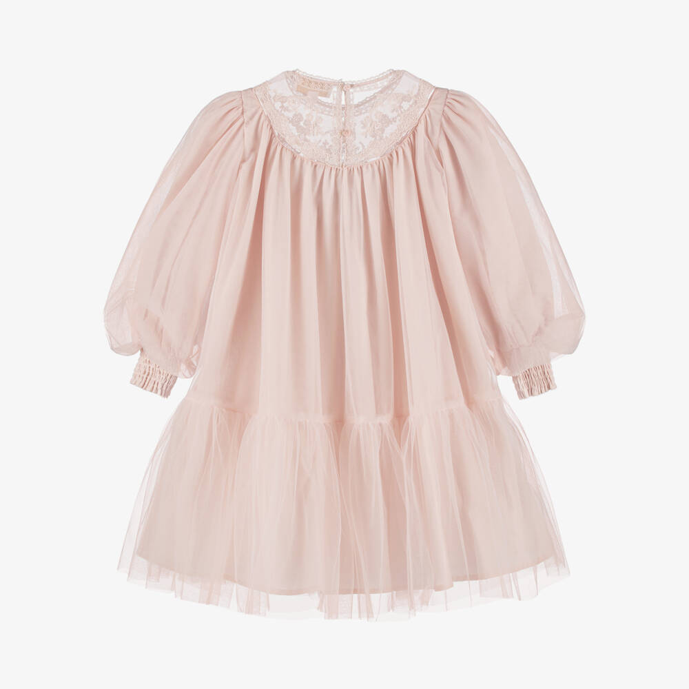 Petite Amalie-Girls Pink Tulle & Embroidered Lace Dress | Childrensalon