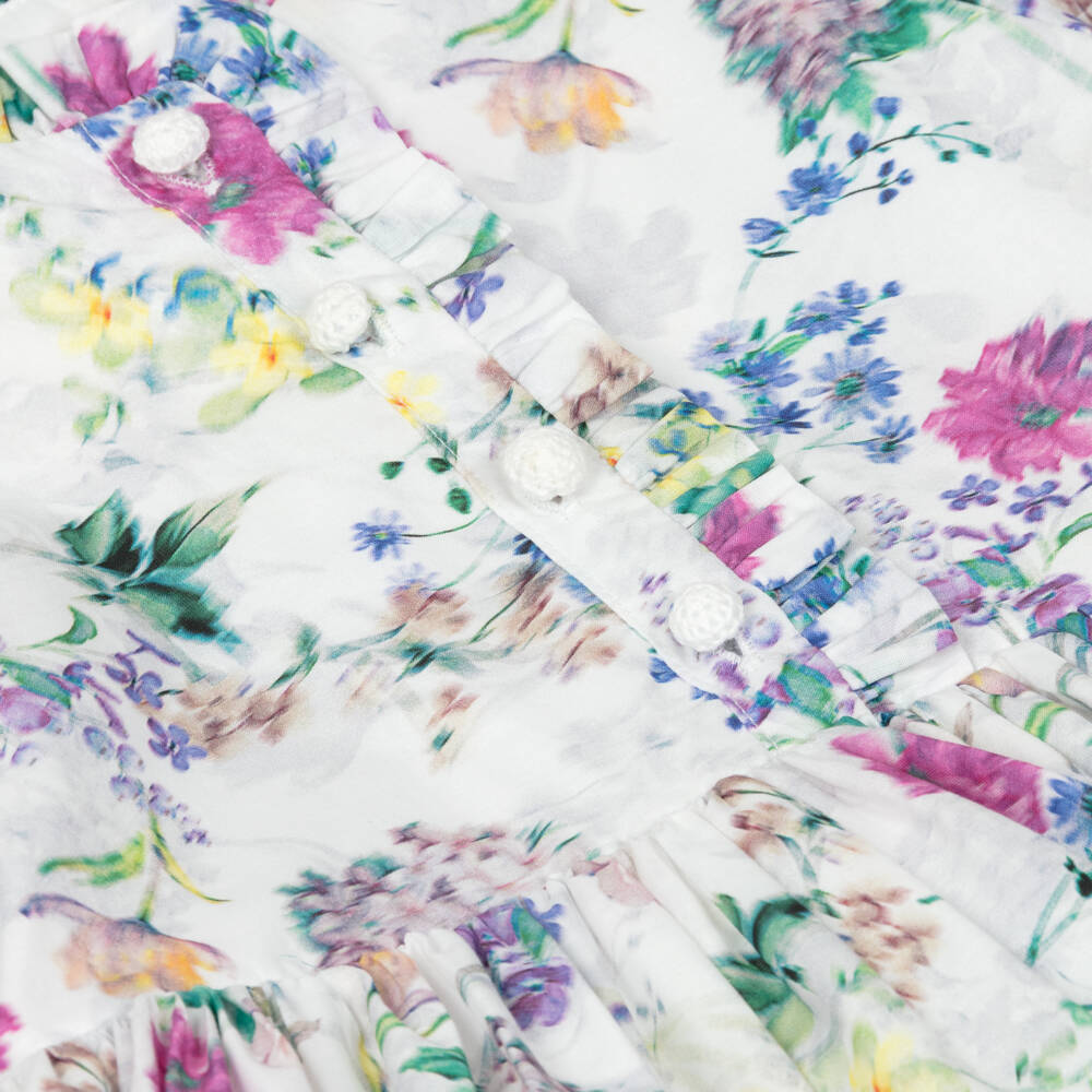Petite Amalie-Girls White Floral Print Cotton Dress  | Childrensalon