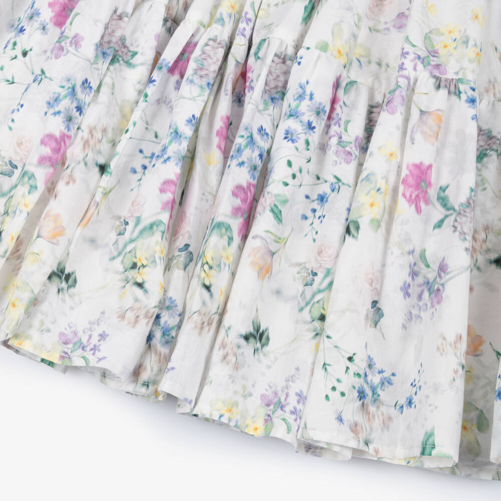 Petite Amalie-Girls White Floral Print Cotton Dress  | Childrensalon