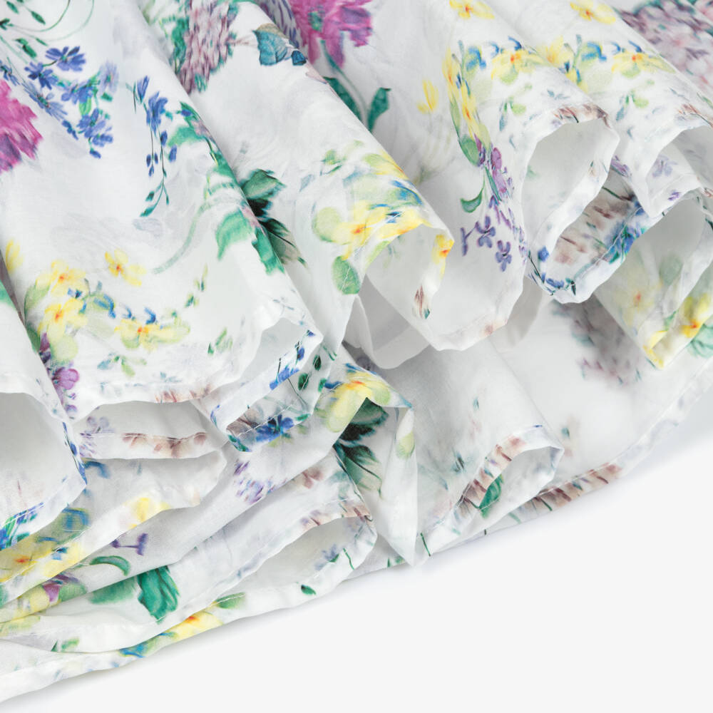 Petite Amalie-Girls White Floral Print Cotton Dress  | Childrensalon