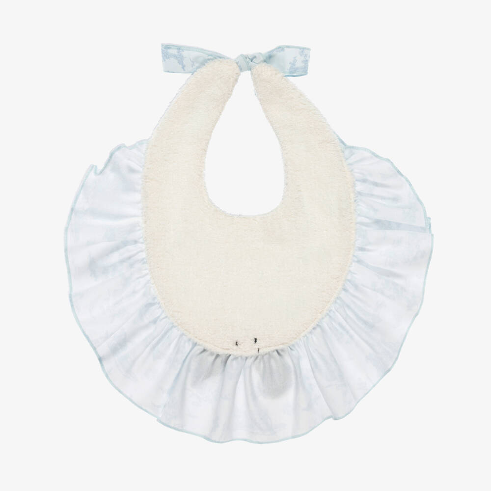 Phi Clothing-Baby Girls Blue Cotton Toile de Jouy Bib with Velvet Bow | Childrensalon