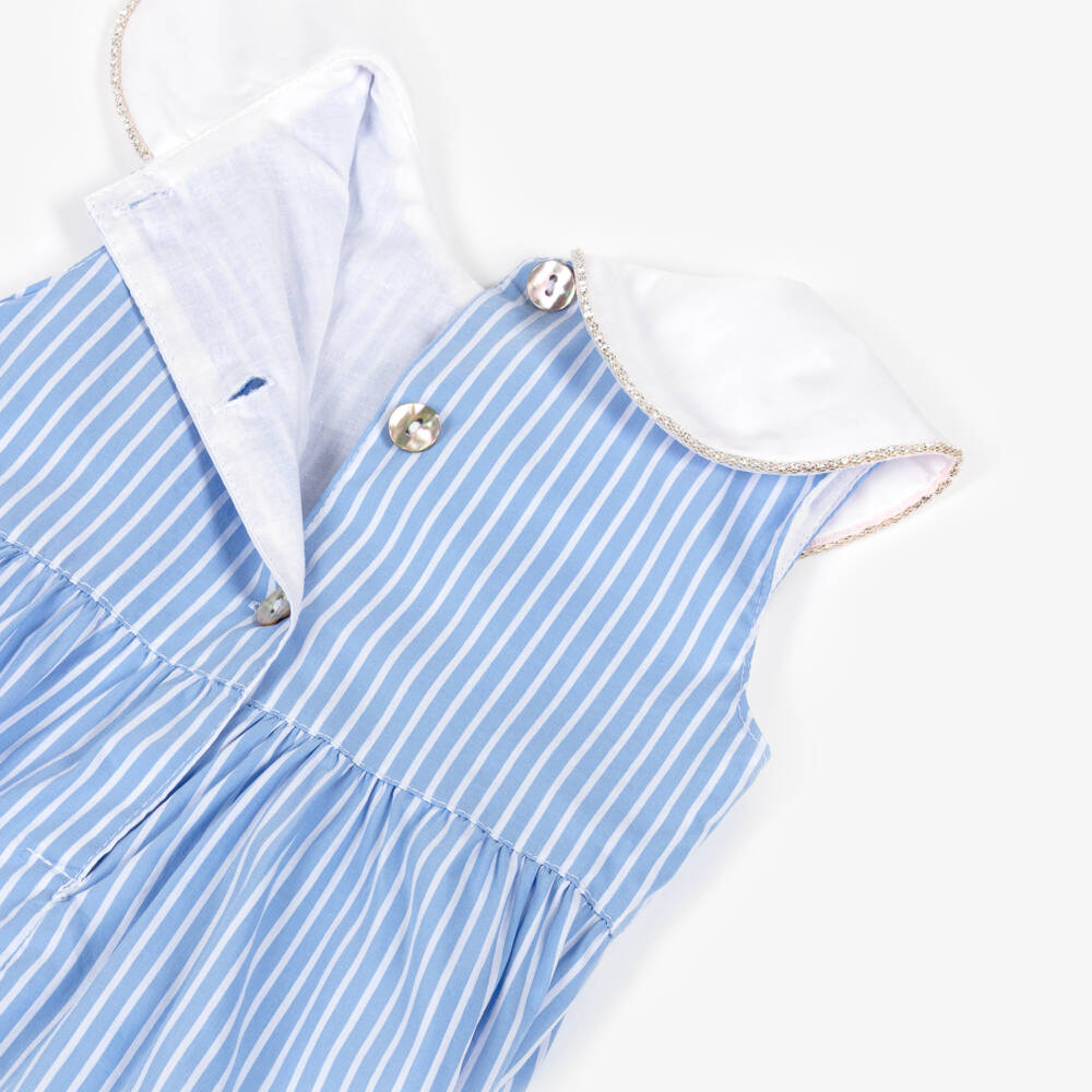 Phi Clothing-Baby Girls Blue Striped Shortie with Diamanté Trim | Childrensalon