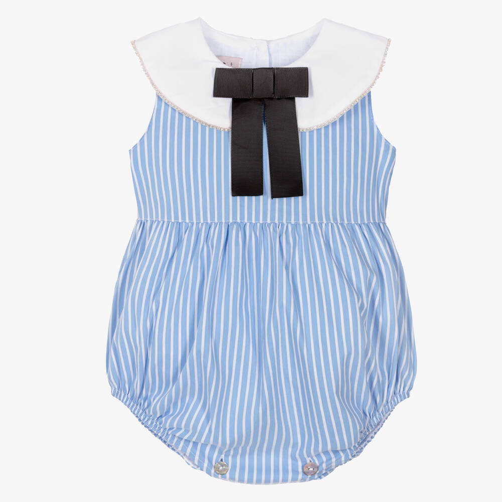 Phi Clothing-Baby Girls Blue Striped Shortie with Diamanté Trim | Childrensalon