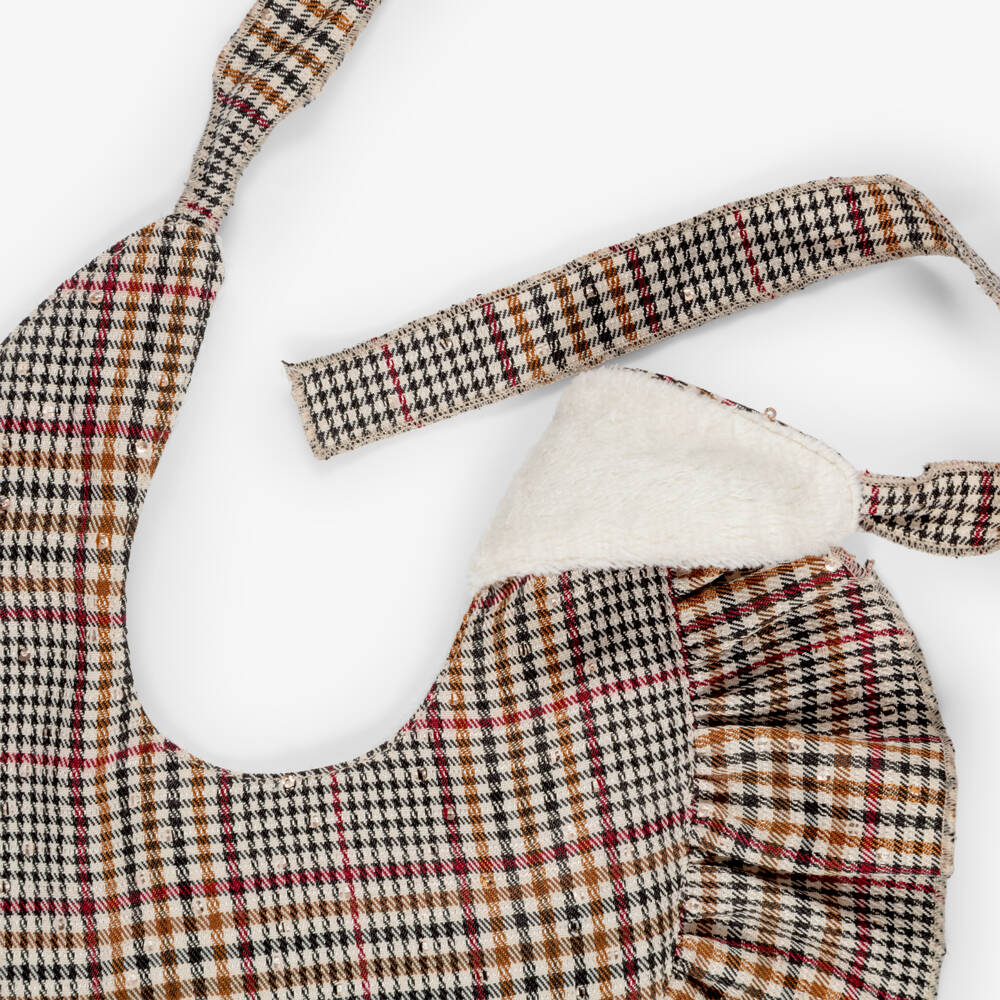 Phi Clothing-Baby Girls Brown & Burgundy Frilly Bib with Velvet Bow | Childrensalon