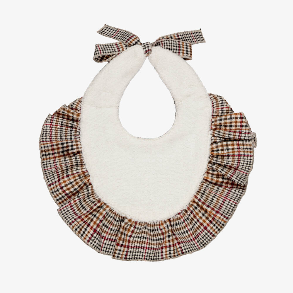 Phi Clothing-Baby Girls Brown & Burgundy Frilly Bib with Velvet Bow | Childrensalon