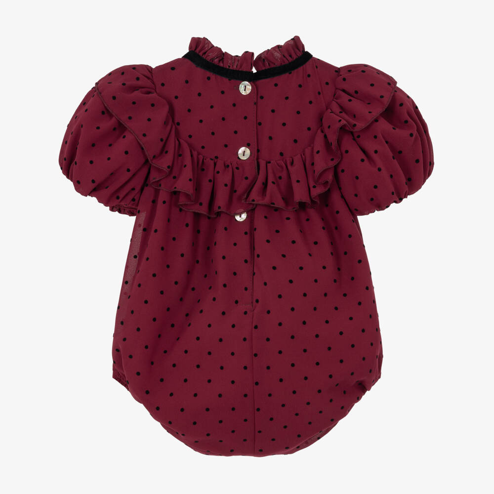 Phi Clothing-Baby Girls Burgundy Polka Dot Chiffon Shortie | Childrensalon