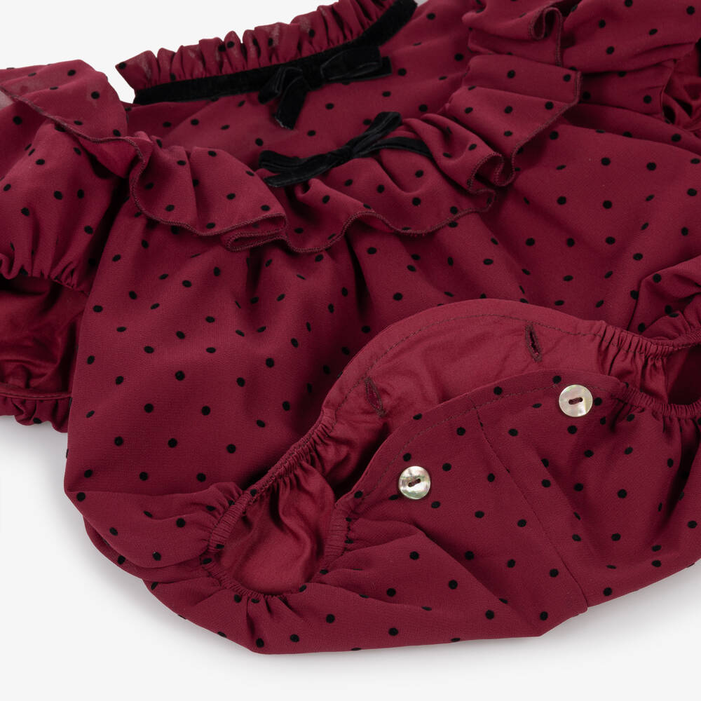 Phi Clothing-Baby Girls Burgundy Polka Dot Chiffon Shortie | Childrensalon
