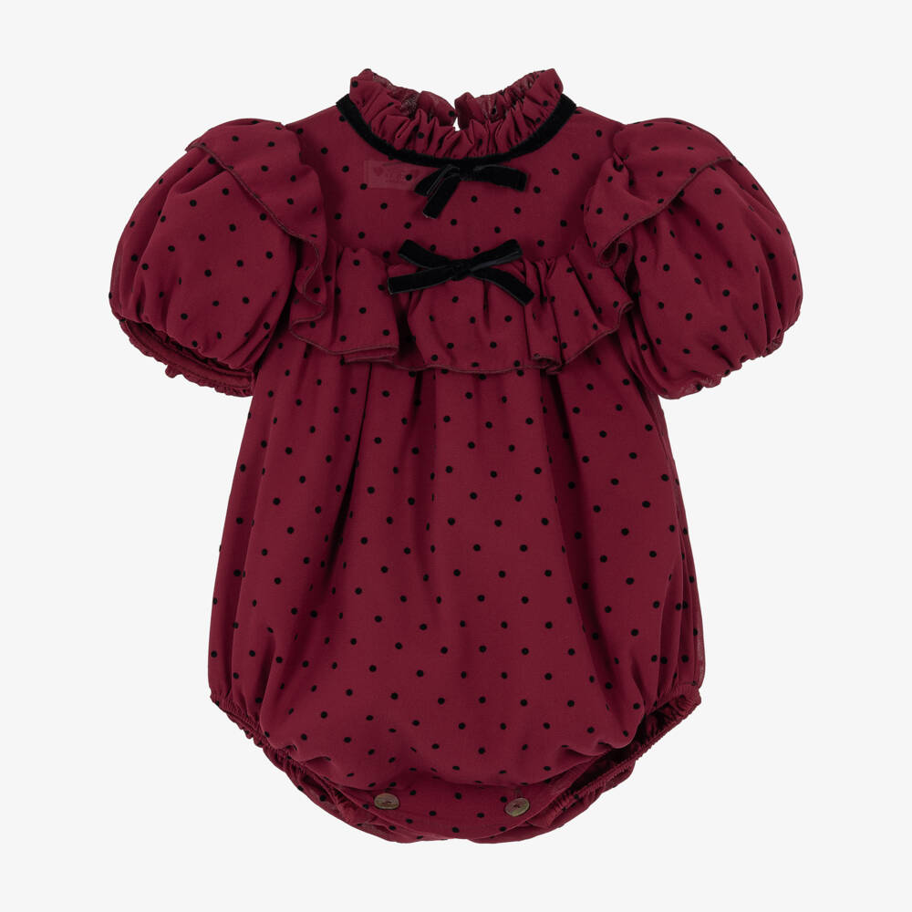 Phi Clothing-Baby Girls Burgundy Polka Dot Chiffon Shortie | Childrensalon