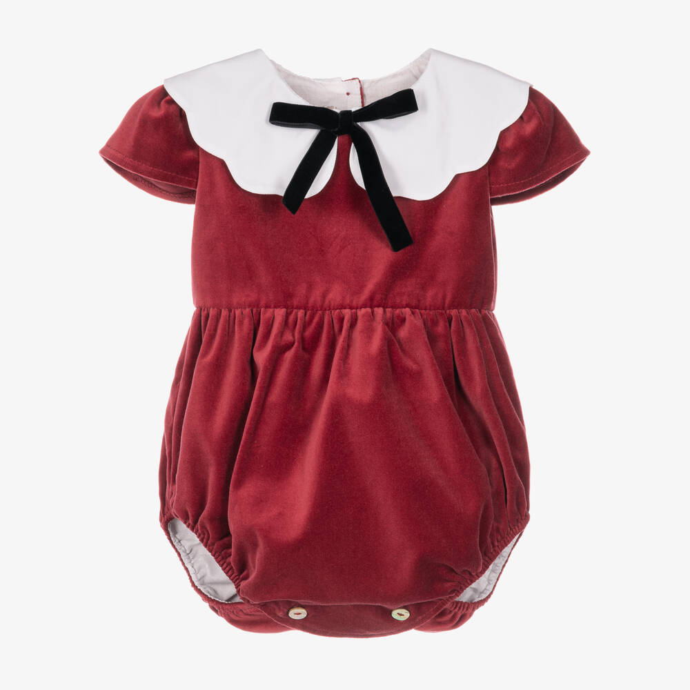 Phi Clothing-Baby Girls Burgundy Velvet Shortie with Black Bow | Childrensalon