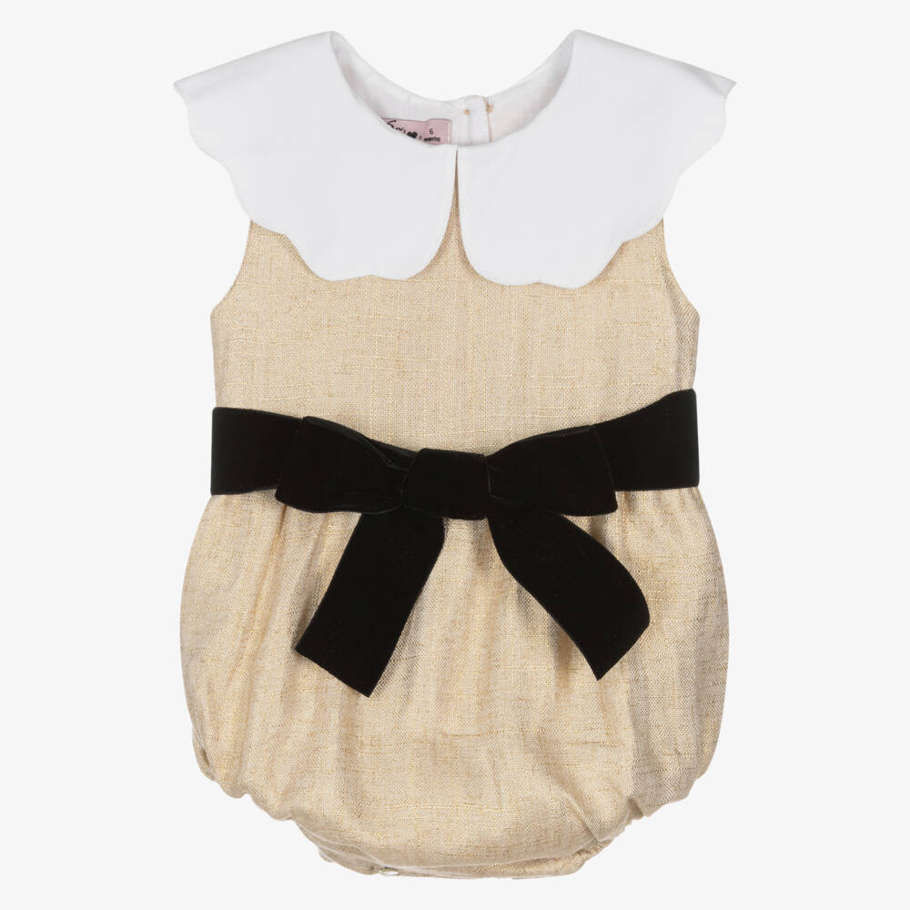 Phi Clothing-Baby Girls Gold Linen Blend Shortie | Childrensalon