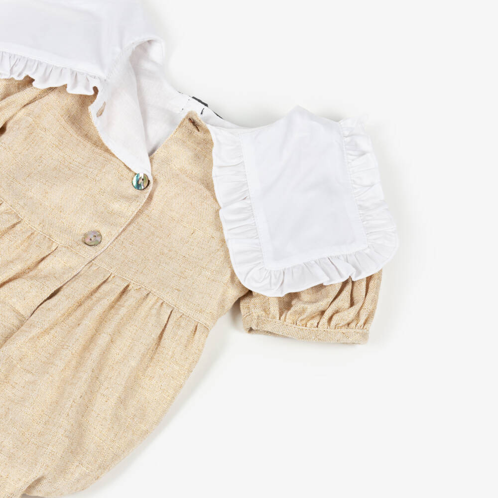 Phi Clothing-Baby Girls Gold Shortie with Frilled Collar & Velvet Bow | Childrensalon
