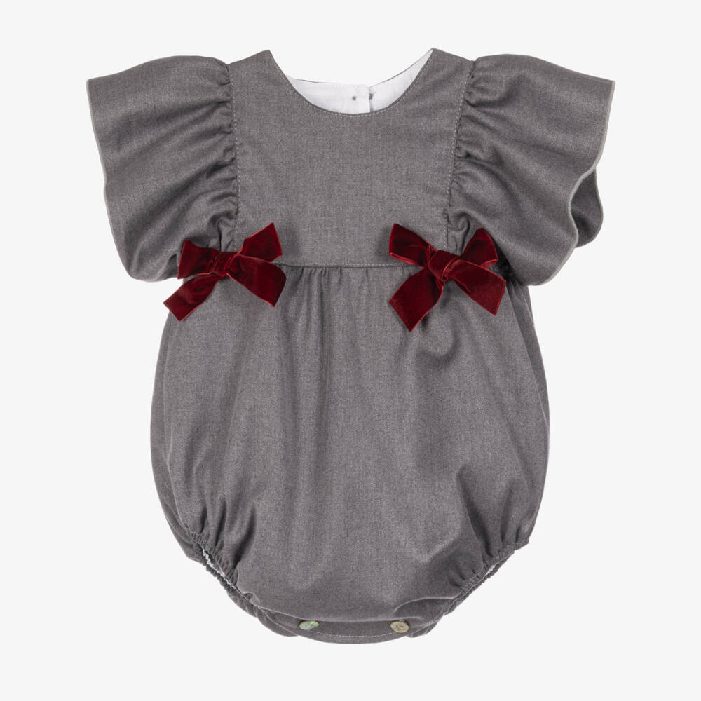 Phi Clothing-Baby Girls Grey Shortie with Burgundy Bows | Childrensalon