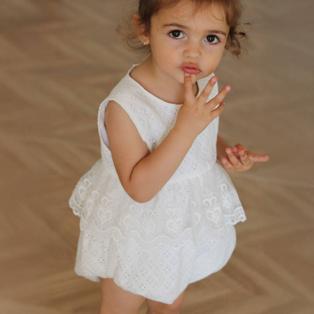 Phi Clothing-Baby Girls Ivory Broderie Anglaise Shortie | Childrensalon