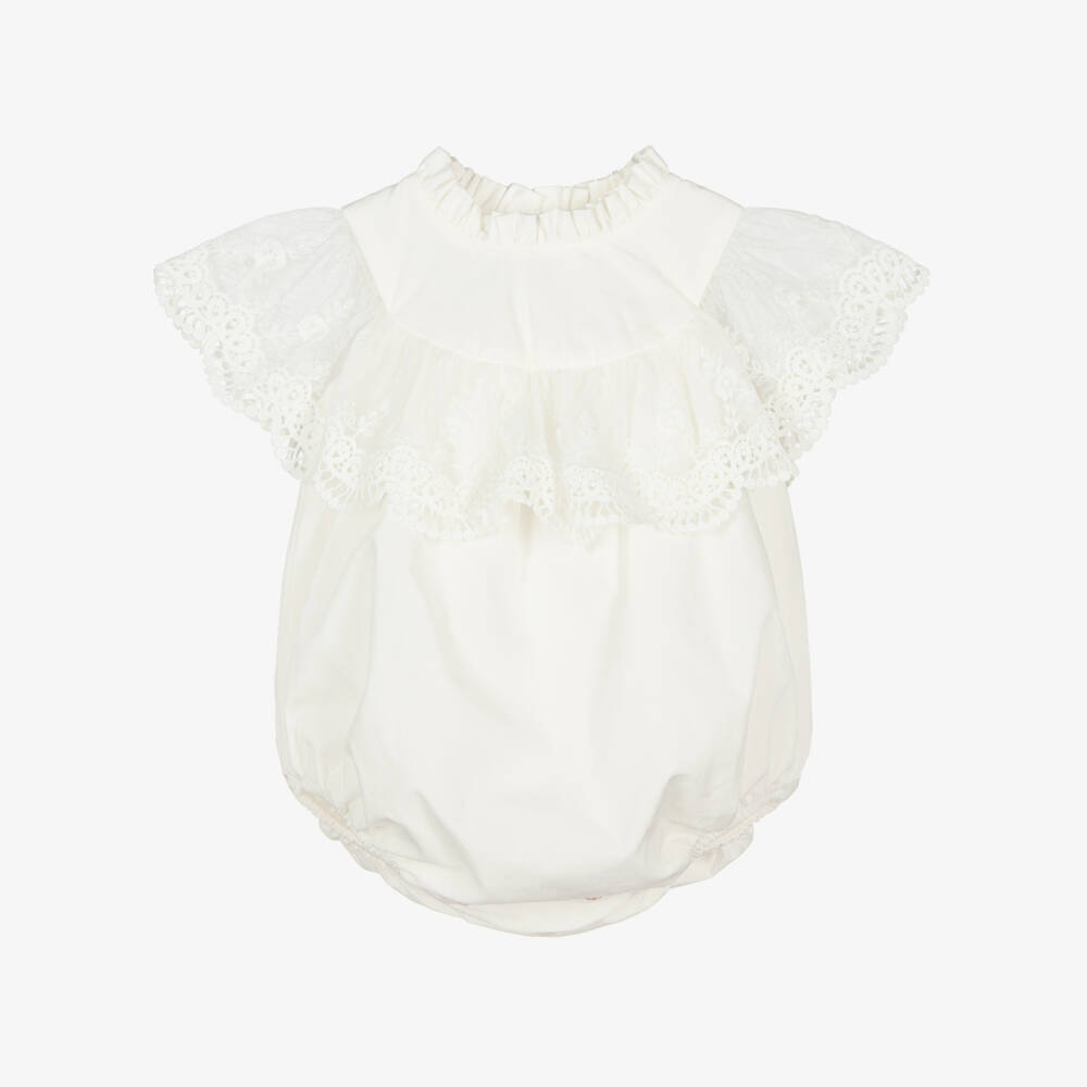 Phi Clothing-Baby Girls Ivory Cotton Lace Ruffle Shortie | Childrensalon