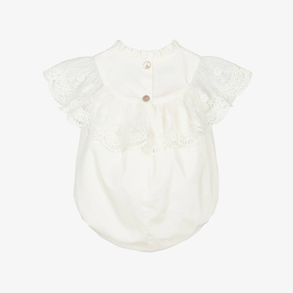 Phi Clothing-Baby Girls Ivory Cotton Lace Ruffle Shortie | Childrensalon