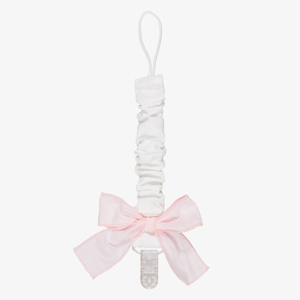 Phi Clothing-Baby Girls Ivory Dummy Clip with Pink Bow | Childrensalon