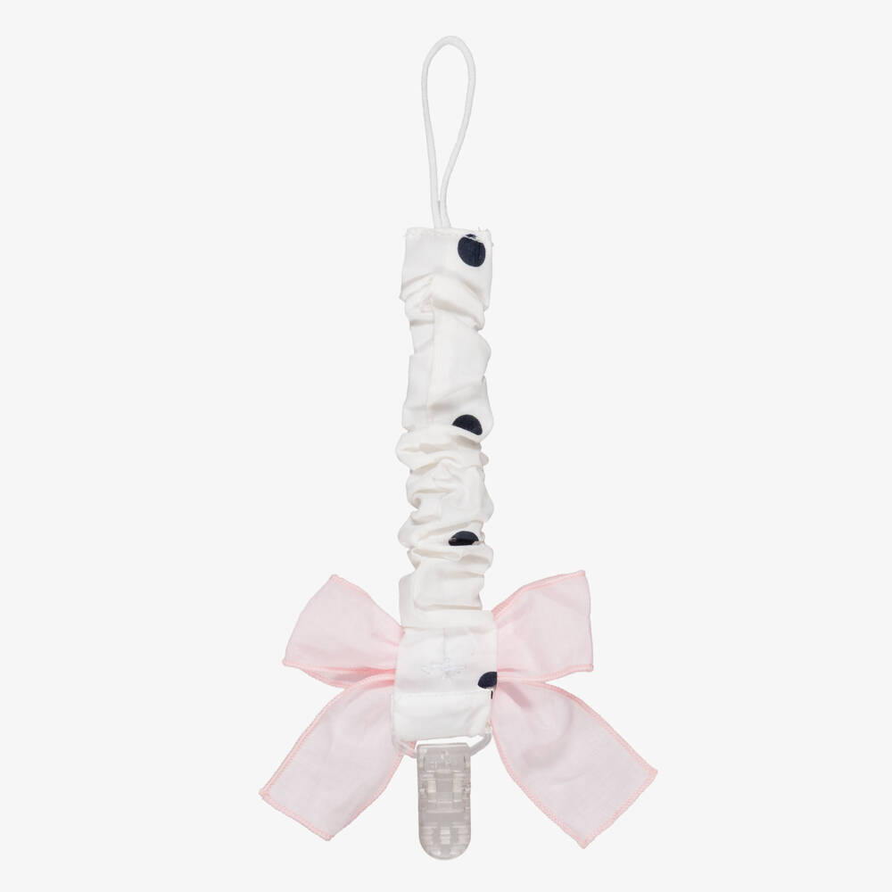 Phi Clothing-Baby Girls Ivory Dummy Clip with Pink Bow | Childrensalon