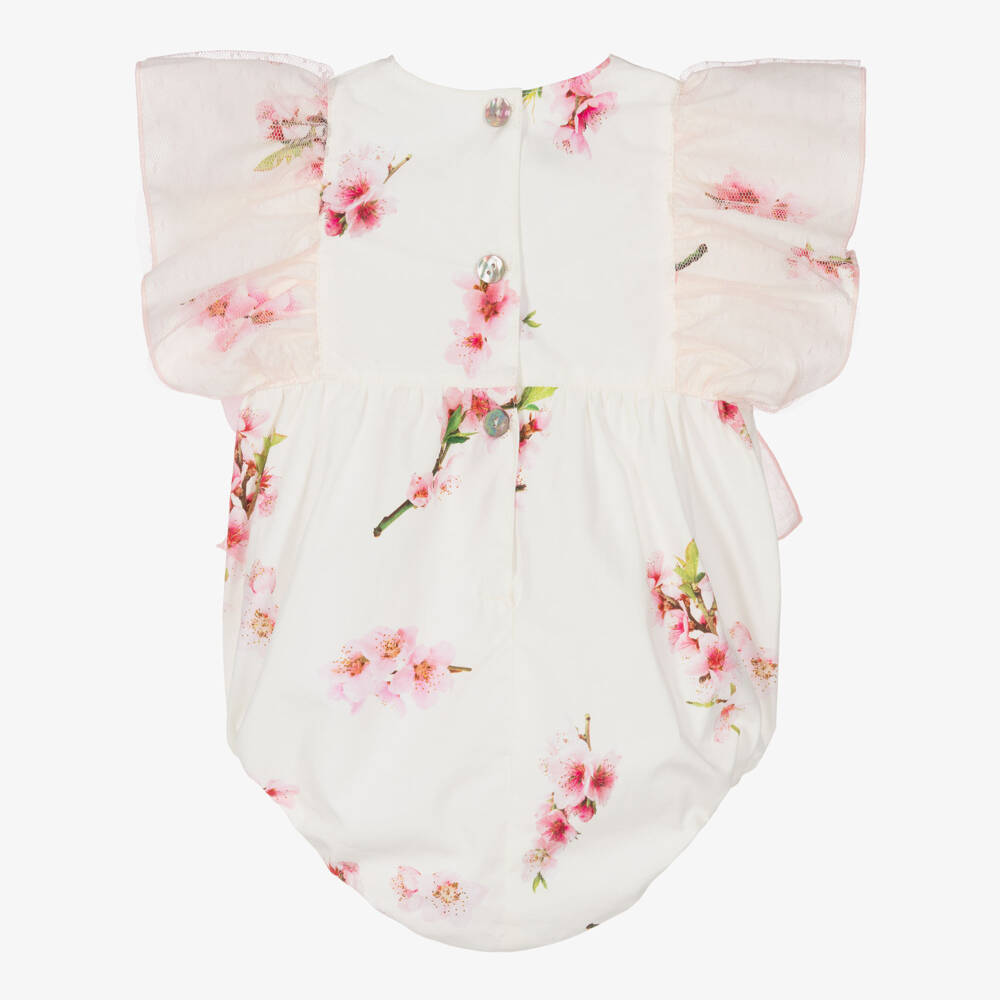 Phi Clothing-Baby Girls Ivory & Pink Floral Ruffle Shortie | Childrensalon