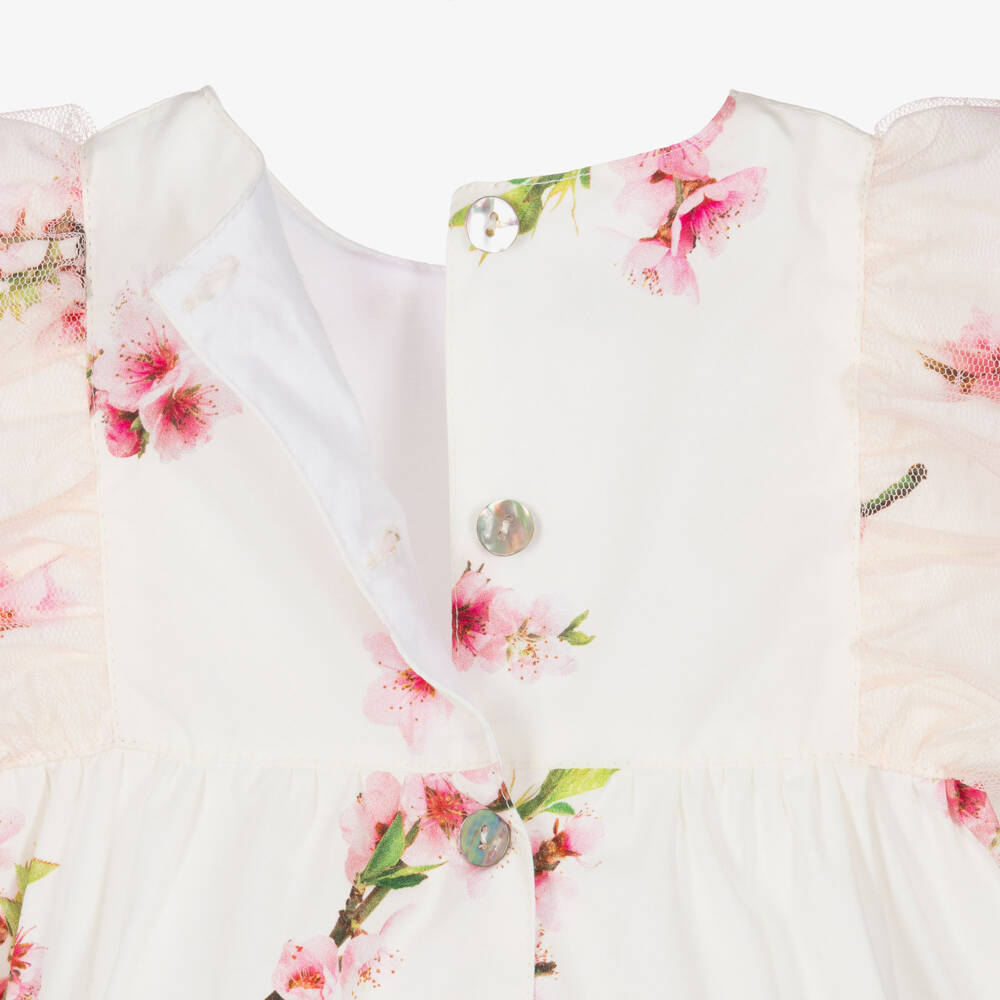 Phi Clothing-Baby Girls Ivory & Pink Floral Ruffle Shortie | Childrensalon