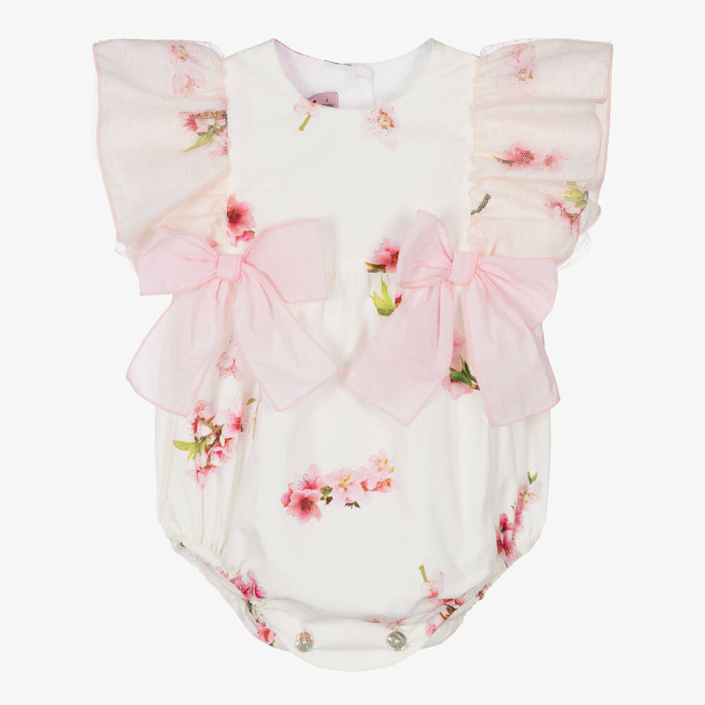 Phi Clothing-Baby Girls Ivory & Pink Floral Ruffle Shortie | Childrensalon