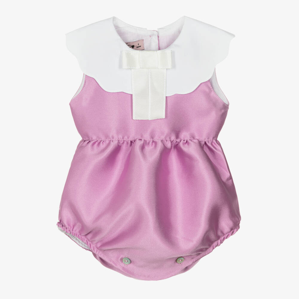 Phi Clothing-Песочник сиреневый из сатина с белым воротником для малышек | Childrensalon
