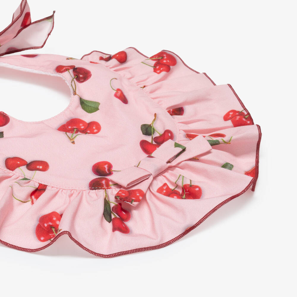 Phi Clothing-Baby Girls Pink Cotton Bib with Red Cherry Print | Childrensalon