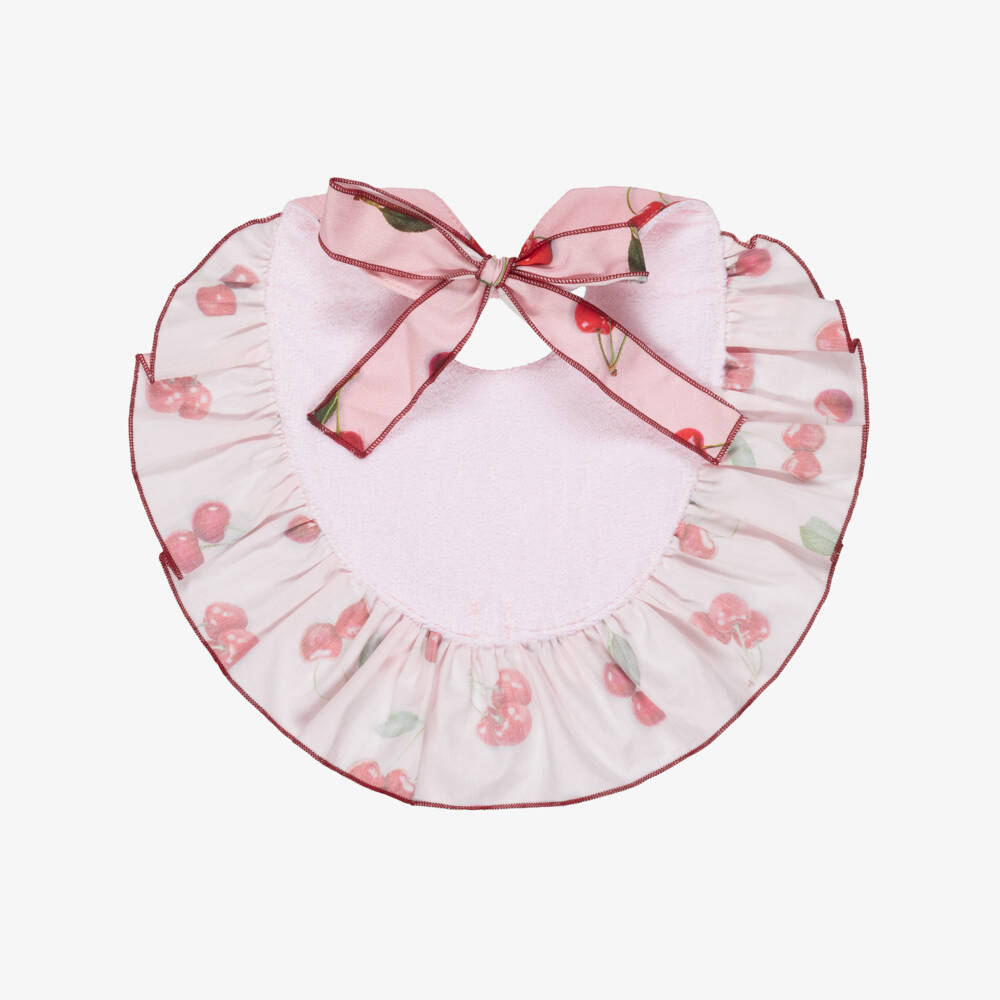 Phi Clothing-Baby Girls Pink Cotton Bib with Red Cherry Print | Childrensalon