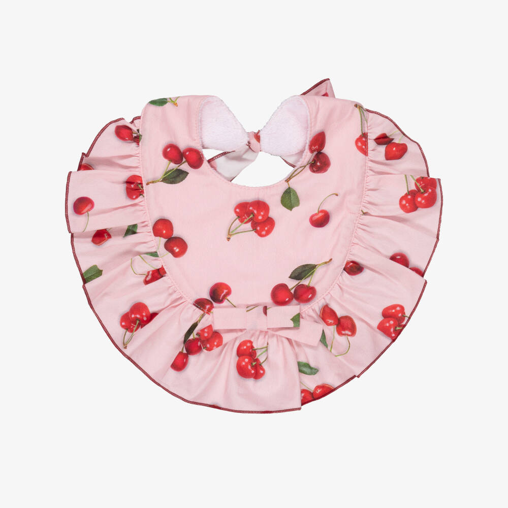 Phi Clothing-Baby Girls Pink Cotton Bib with Red Cherry Print  | Childrensalon