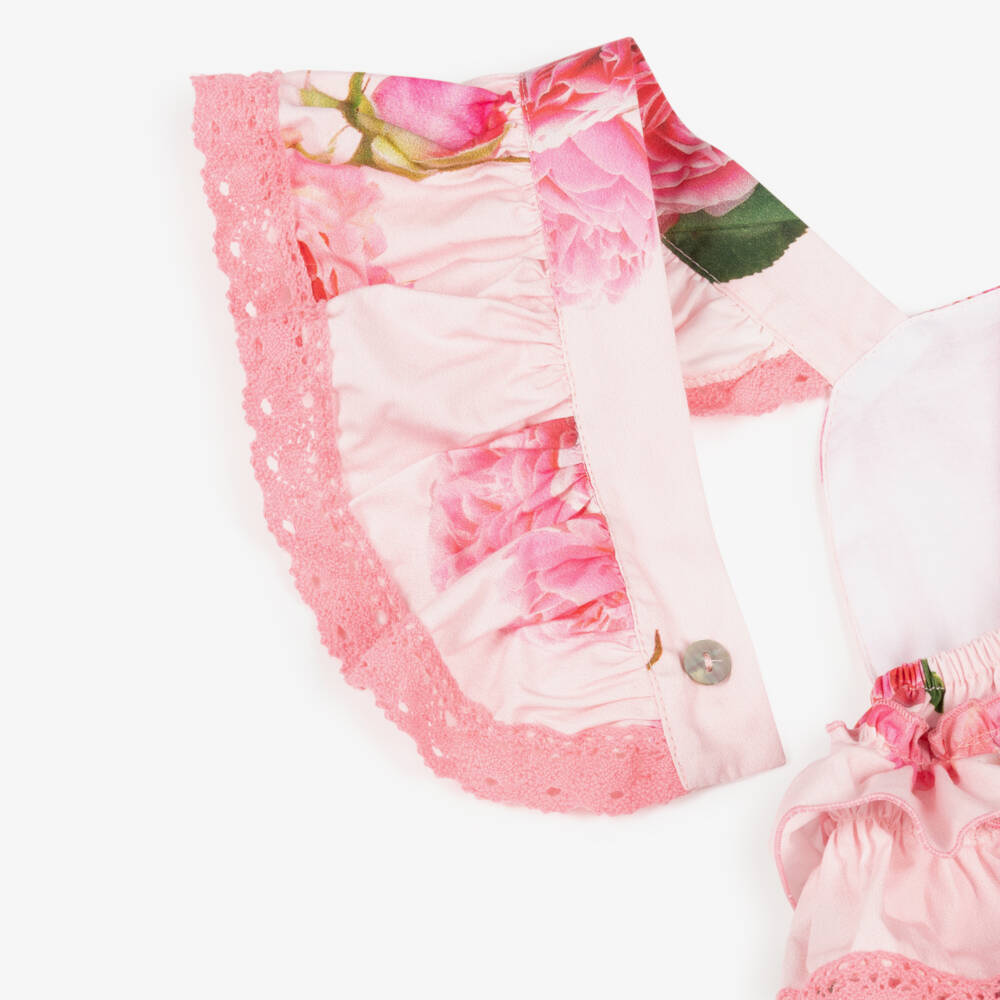 Phi Clothing-Baby Girls Pink Floral Cotton Shortie with Lace Trims | Childrensalon
