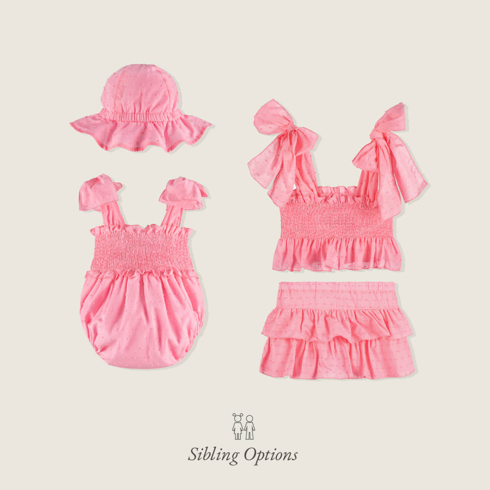 Phi Clothing-Baby Girls Pink Plumeti Shortie Set | Childrensalon