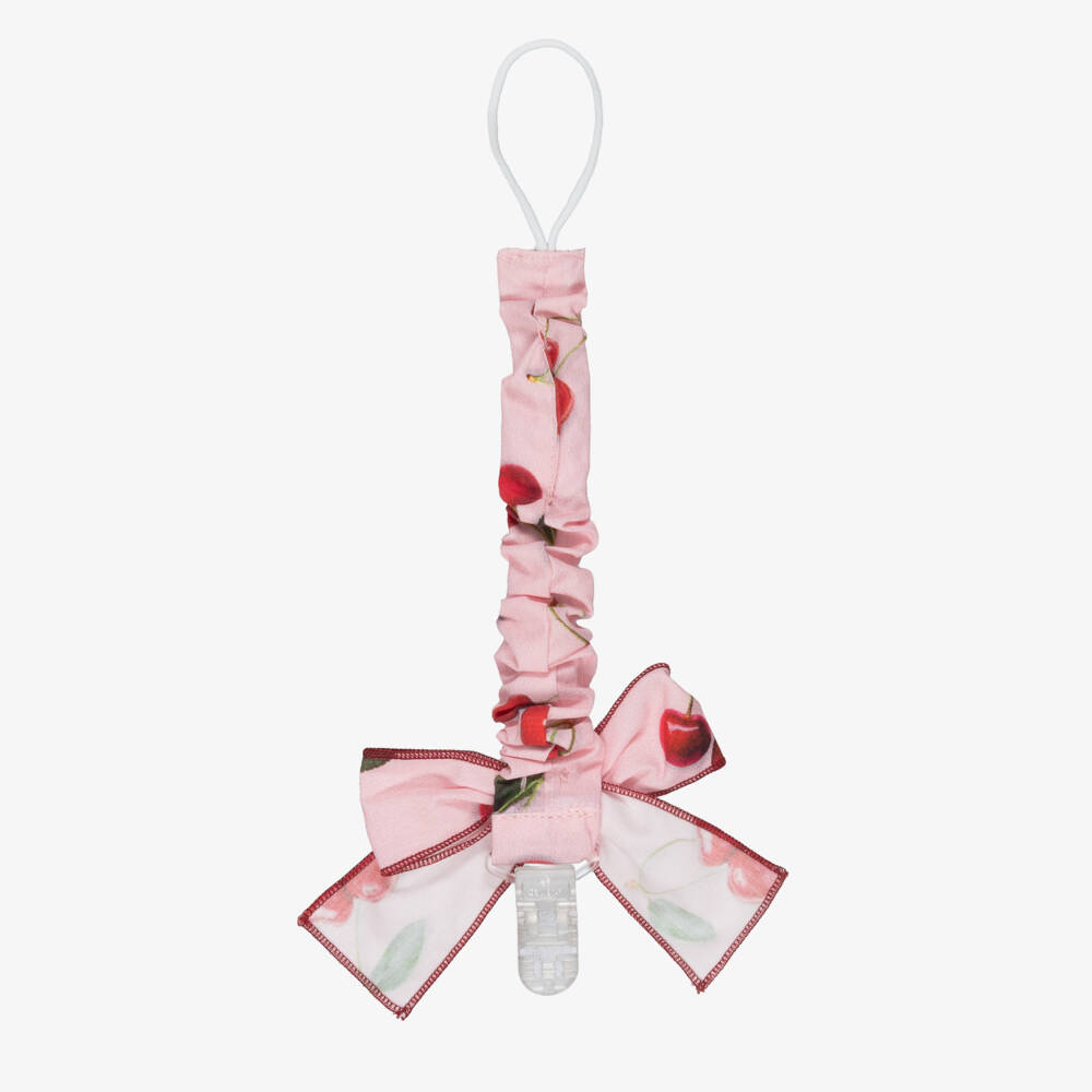 Phi Clothing-Baby Girls Pink & Red Cherry Print Dummy Clip with Bow | Childrensalon