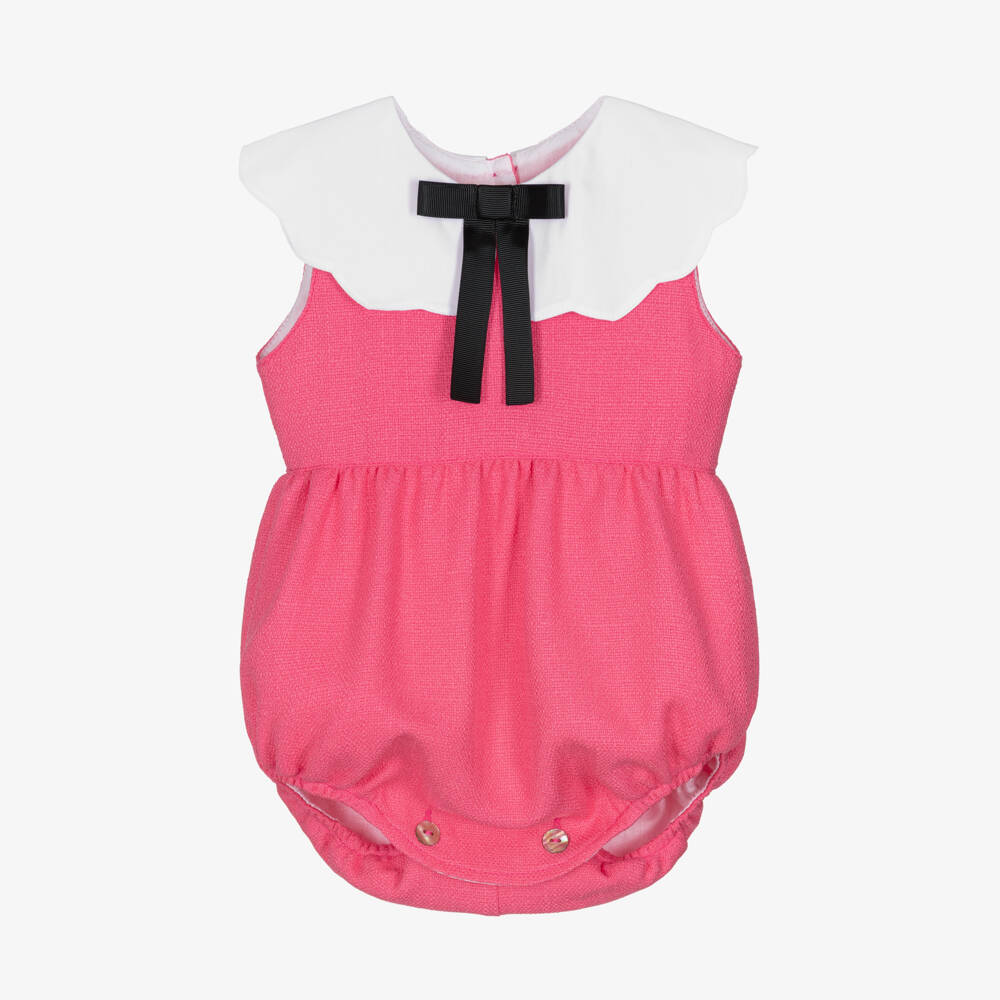 Phi Clothing-Baby Girls Pink Shortie with White Scalloped Collar  | Childrensalon