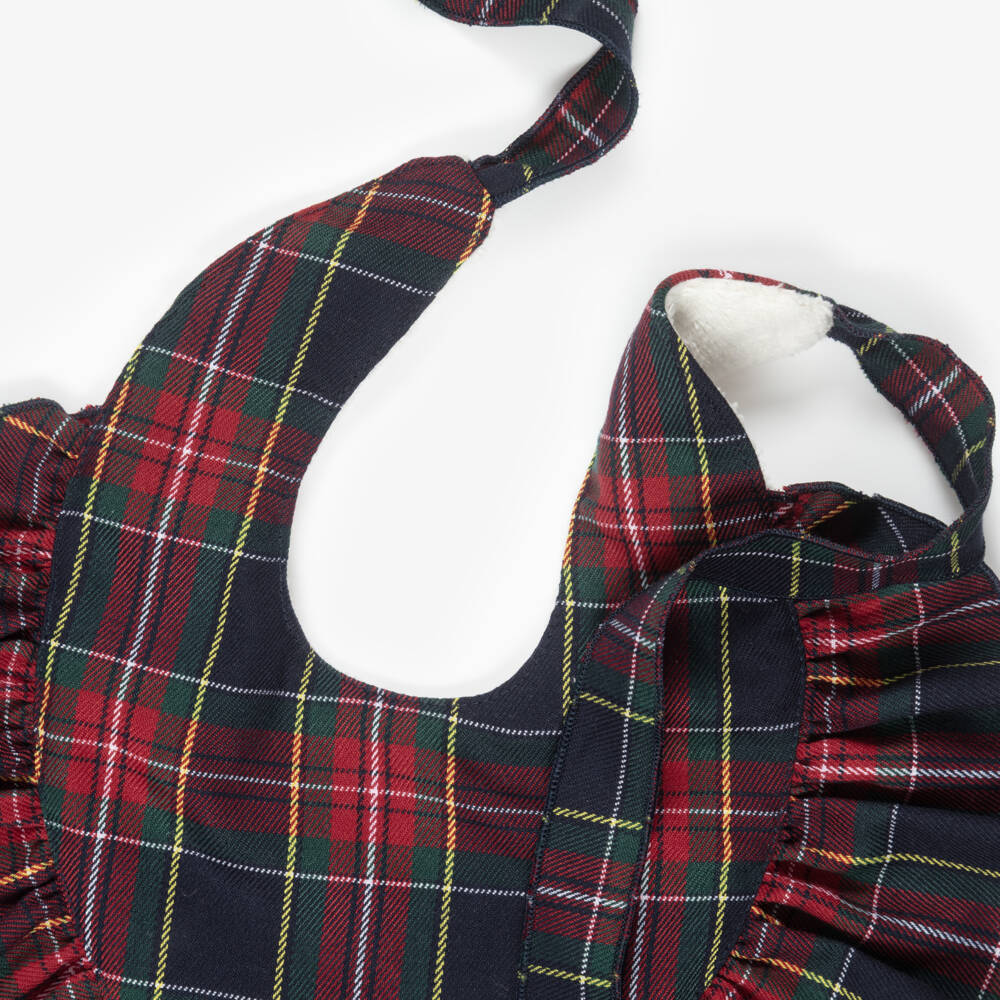 Phi Clothing-Baby Girls Red & Blue Tartan Frilly Bib with Velvet Bow | Childrensalon