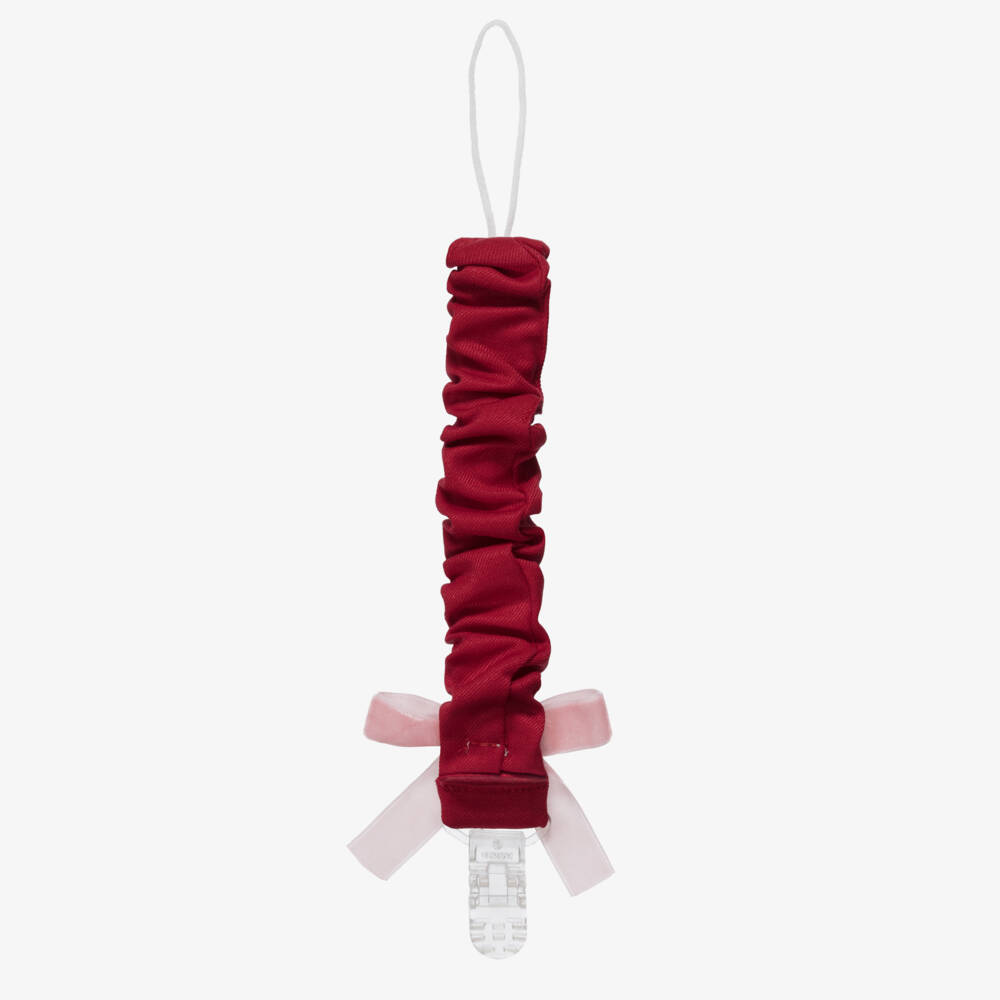 Phi Clothing-Baby Girls Red Dummy Clip with Pink Velvet Bow | Childrensalon