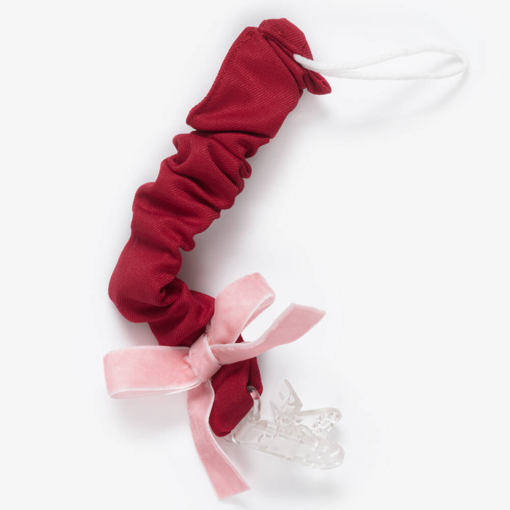 Phi Clothing-Baby Girls Red Dummy Clip with Pink Velvet Bow | Childrensalon