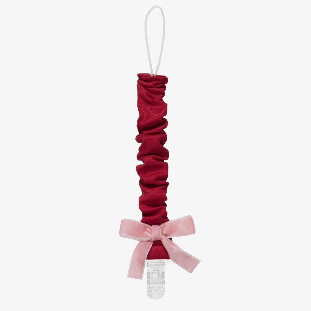 Phi Clothing-Baby Girls Red Dummy Clip with Pink Velvet Bow | Childrensalon