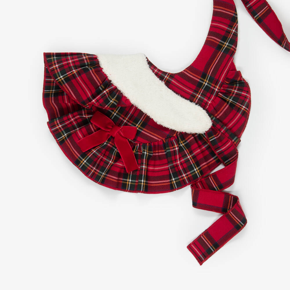 Phi Clothing-Baby Girls Red Tartan Ruffle Bib with Velvet Bow | Childrensalon
