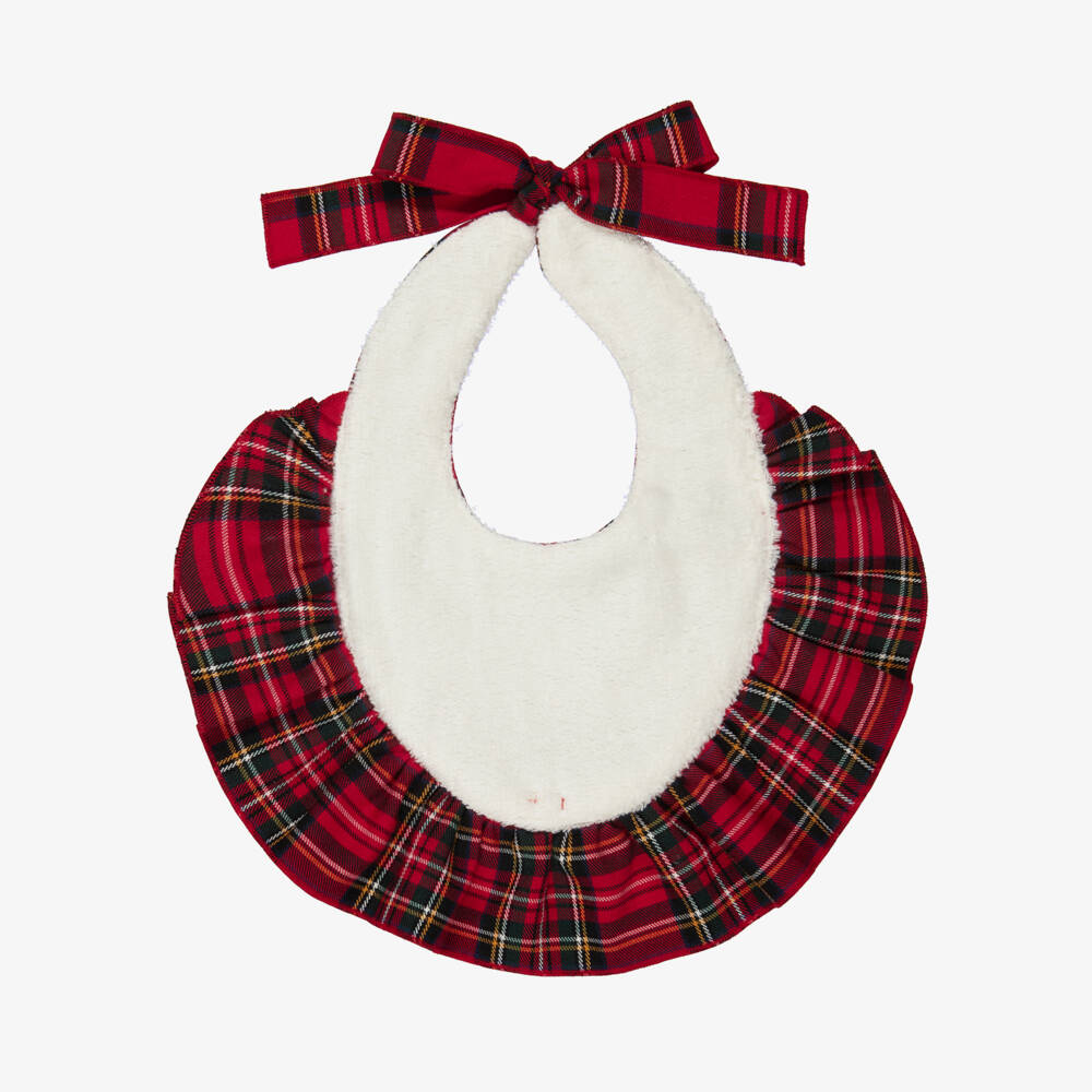 Phi Clothing-Baby Girls Red Tartan Ruffle Bib with Velvet Bow | Childrensalon