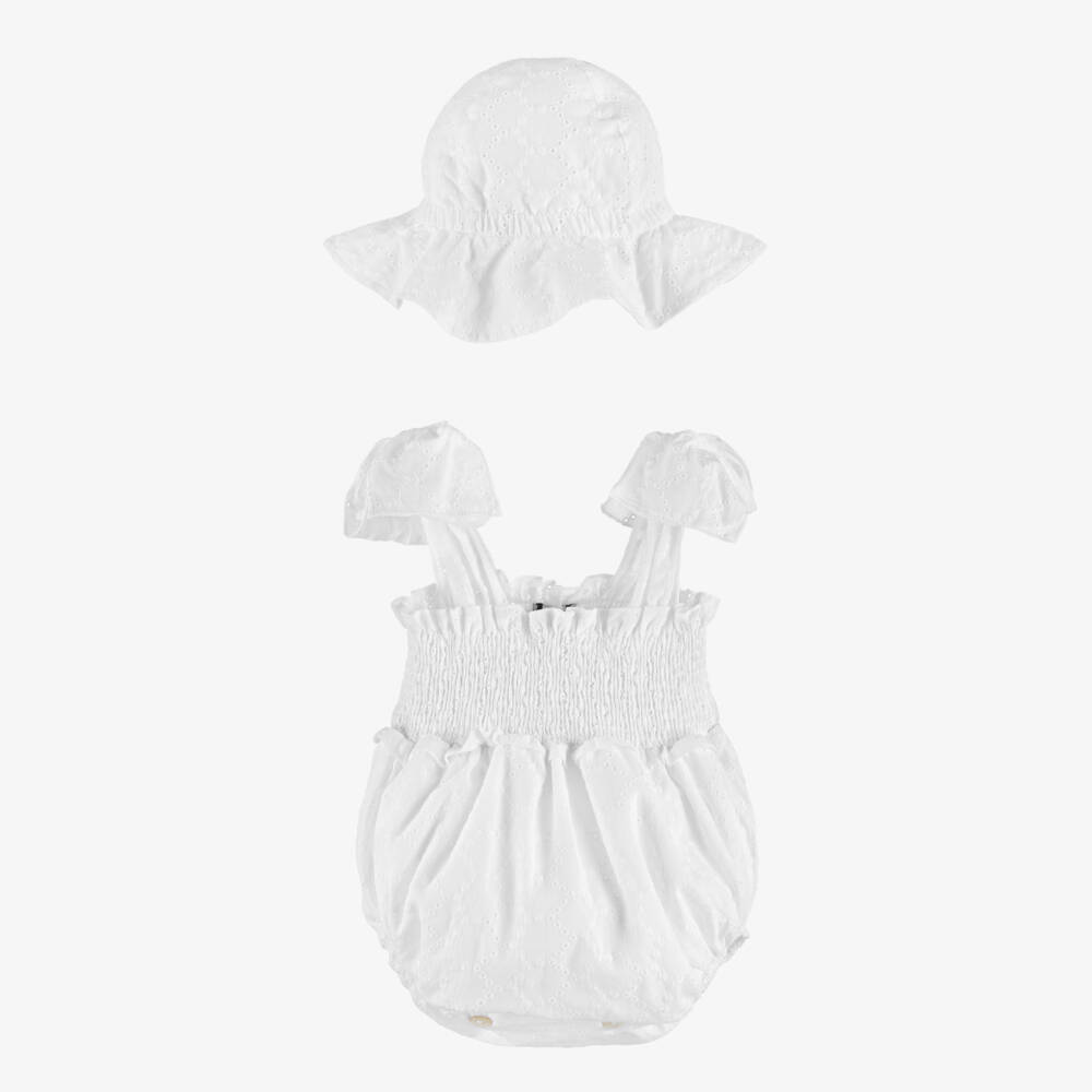 Phi Clothing-Комплект с песочником белый с бродери англез для малышек | Childrensalon