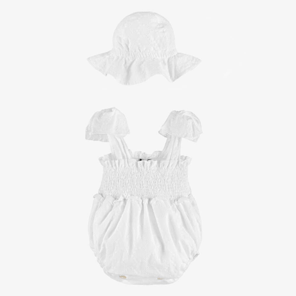 Phi Clothing-Baby Girls White Broderie Anglaise Shortie Set | Childrensalon