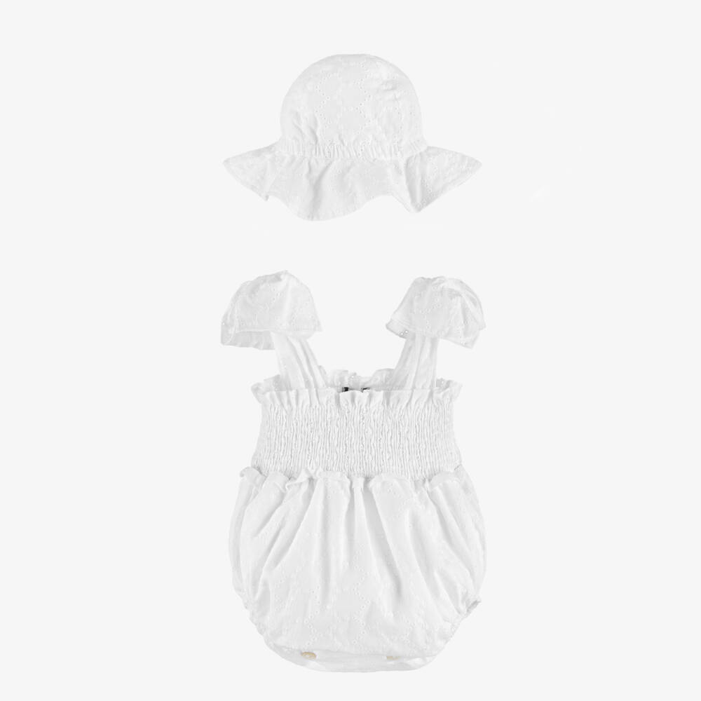 Phi Clothing-Baby Girls White Broderie Anglaise Shortie Set | Childrensalon