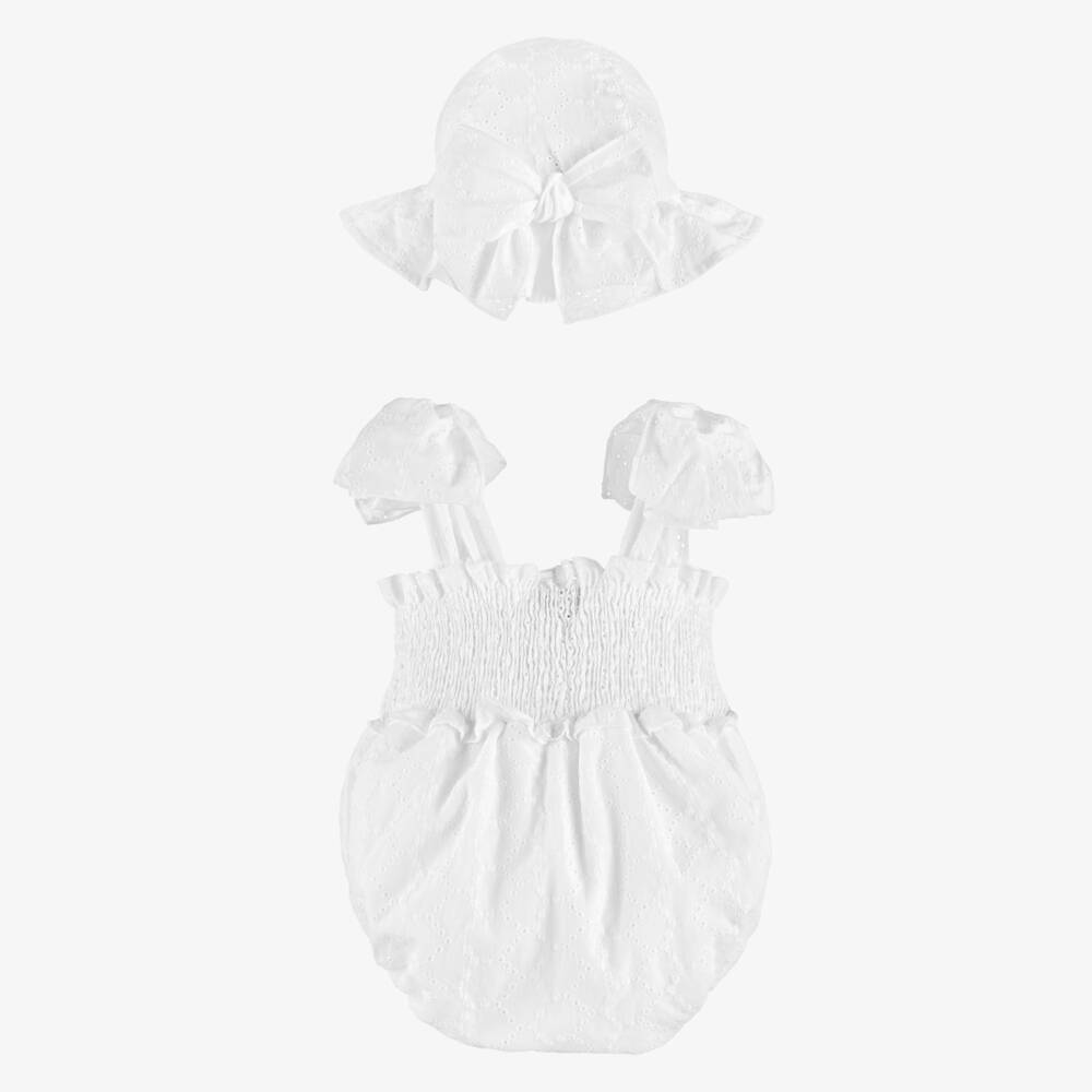 Phi Clothing-Комплект с песочником белый с бродери англез для малышек | Childrensalon