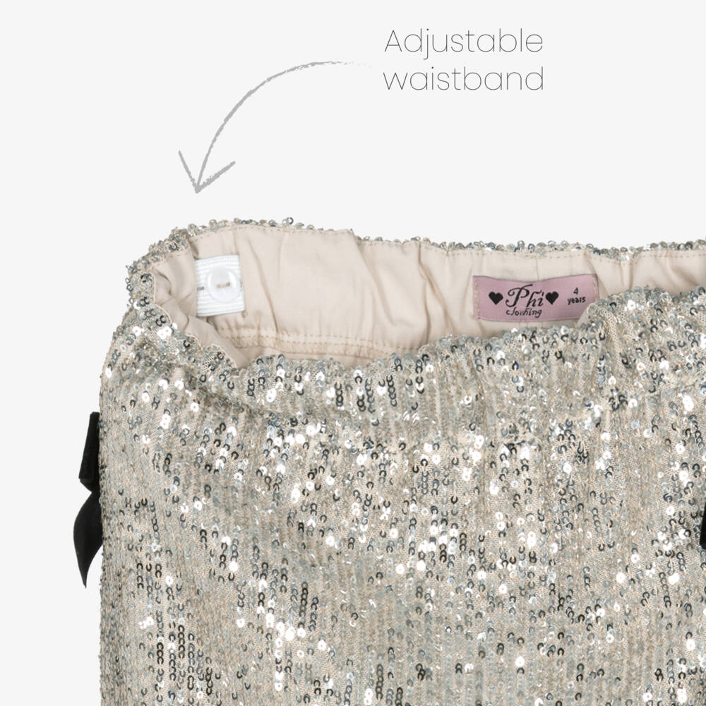 Phi Clothing-Girls Beige Sequinned Skirt with Black Velvet Bows | Childrensalon