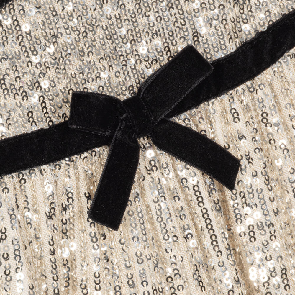 Phi Clothing-Girls Beige Tulle Dress with Silver Sequins | Childrensalon